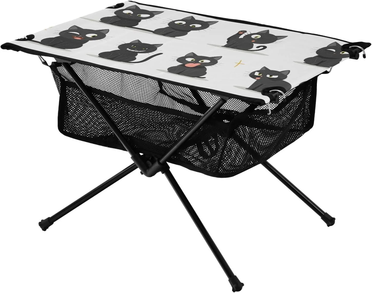 Beach Fold Table Funny Cartoon Black Cat Compact Grill Table Camp with Storage Bag for Outdoor Kitchen Picnic