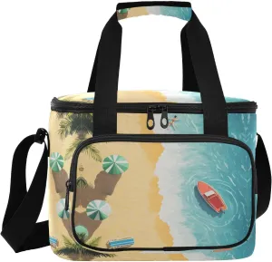 Beach Palm Blue Insulated Cooler Bag for Women Men Leakproof 24 Can Camping Cooling Bags for Travel Outdoors Trip