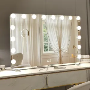 BEAUTME Large Vanity Mirror with Lights, 36''×24'' Makeup Mirror, Light up Mirror with 16 Dimmable LED Bulbs and 3 Color Lighting Modes, Tabletop or Wall Mounted, Silver