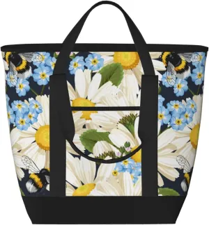 Bees Collecting Nectar Insulated Cooler Bag Large Insulated Lunch Box Shopping Freezer Grocery Bags Reusable Insulated Leakproof Lunch Tote for Shopping, Traveling, Beach & Picnic