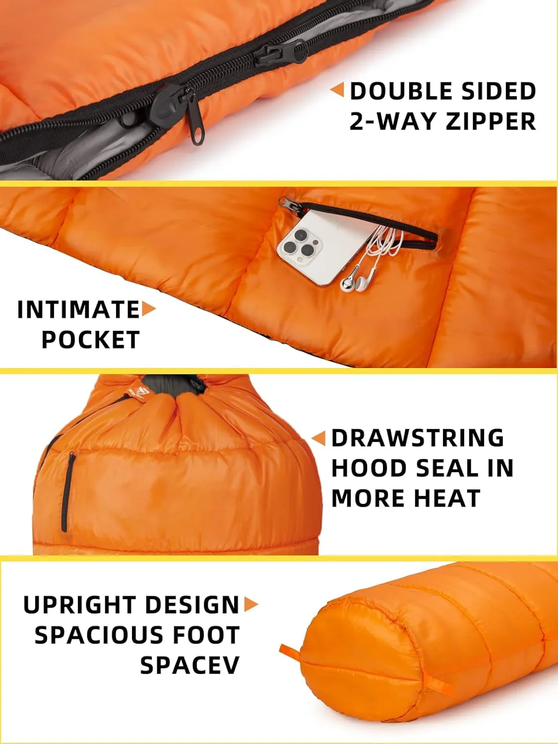 Bessport Ultra-Warm Mummy Sleeping Bag - 15-45℉ for All Seasons, Perfect for Cold Weather Hiking and Outdoor Adventures, Washable and Portable