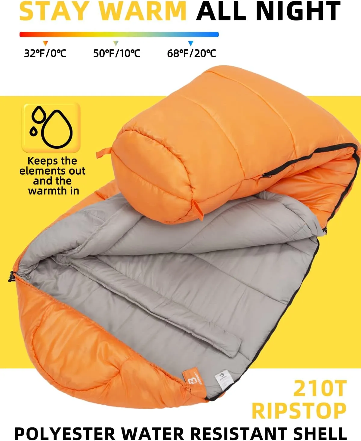 Bessport Ultra-Warm Mummy Sleeping Bag - 15-45℉ for All Seasons, Perfect for Cold Weather Hiking and Outdoor Adventures, Washable and Portable