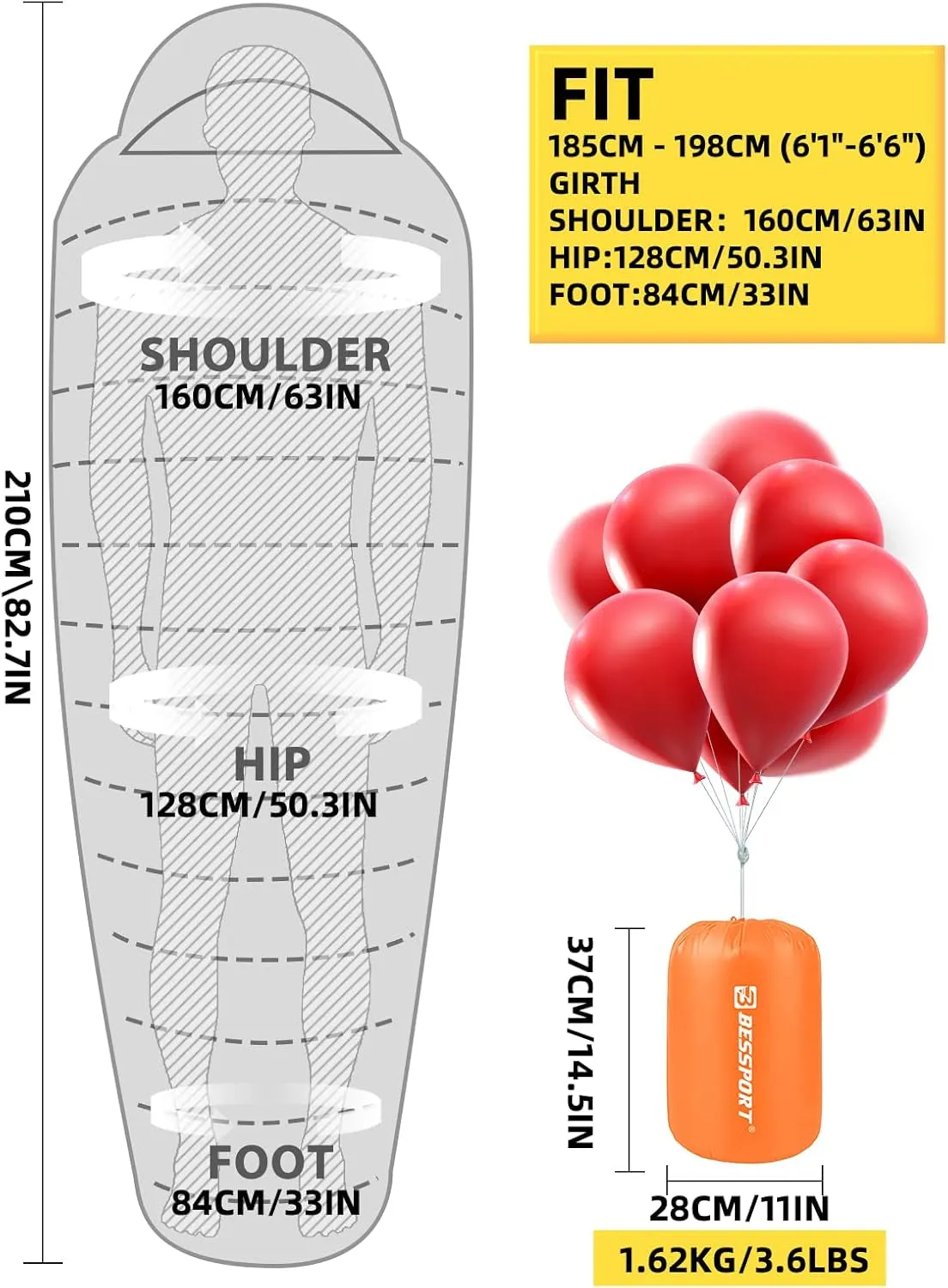 Bessport Ultra-Warm Mummy Sleeping Bag - 15-45℉ for All Seasons, Perfect for Cold Weather Hiking and Outdoor Adventures, Washable and Portable