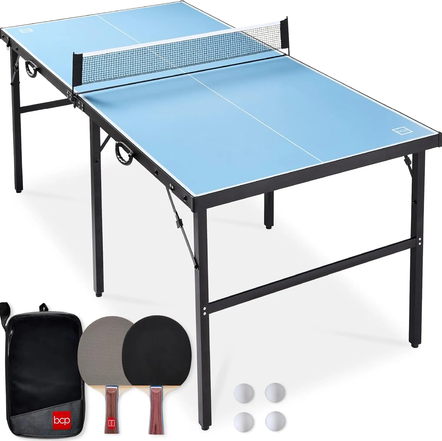 Best Choice Products 6x3ft Portable Ping Pong Table, Mid-Size Folding Indoor Outdoor Table Tennis w/ 2 Paddles, 4 Balls Included, Carrying Bag