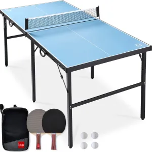 Best Choice Products 6x3ft Portable Ping Pong Table, Mid-Size Folding Indoor Outdoor Table Tennis w/ 2 Paddles, 4 Balls Included, Carrying Bag