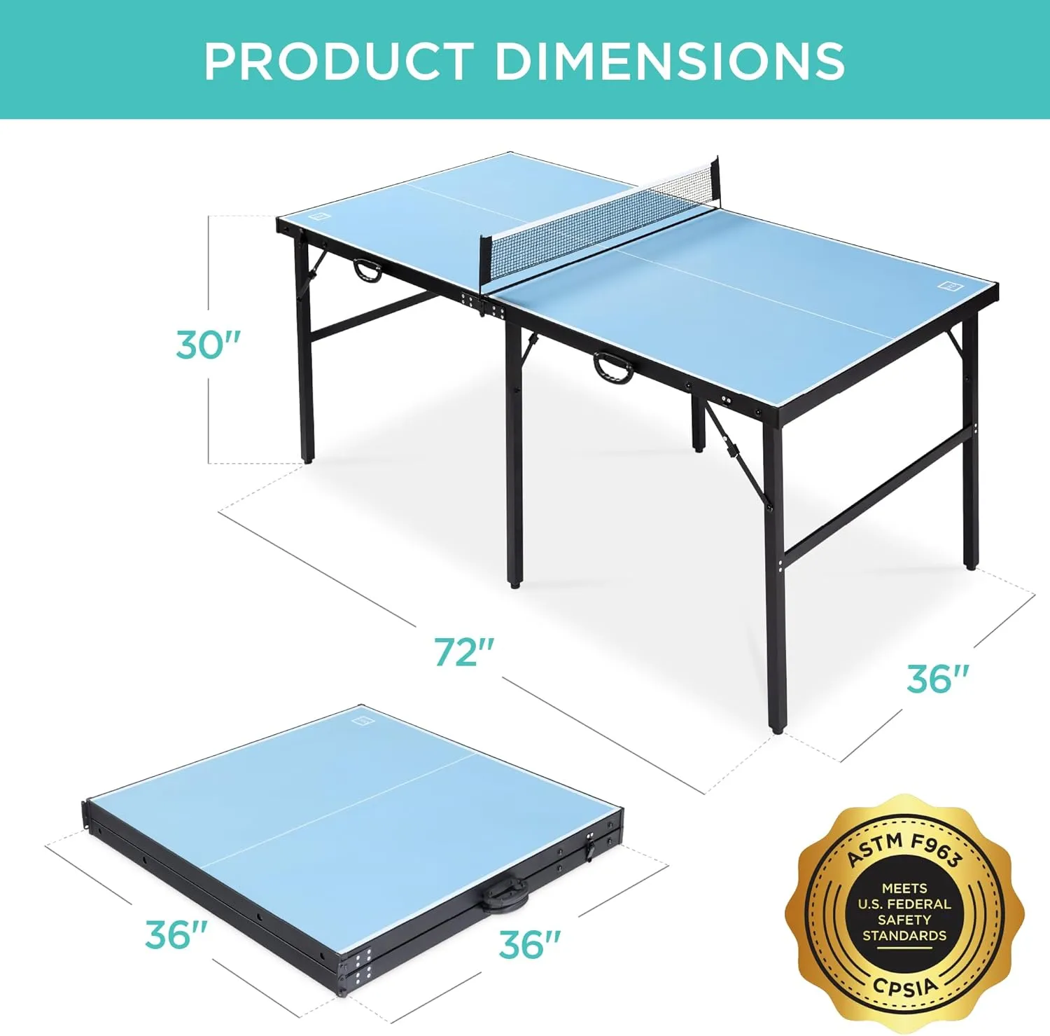 Best Choice Products 6x3ft Portable Ping Pong Table, Mid-Size Folding Indoor Outdoor Table Tennis w/ 2 Paddles, 4 Balls Included, Carrying Bag
