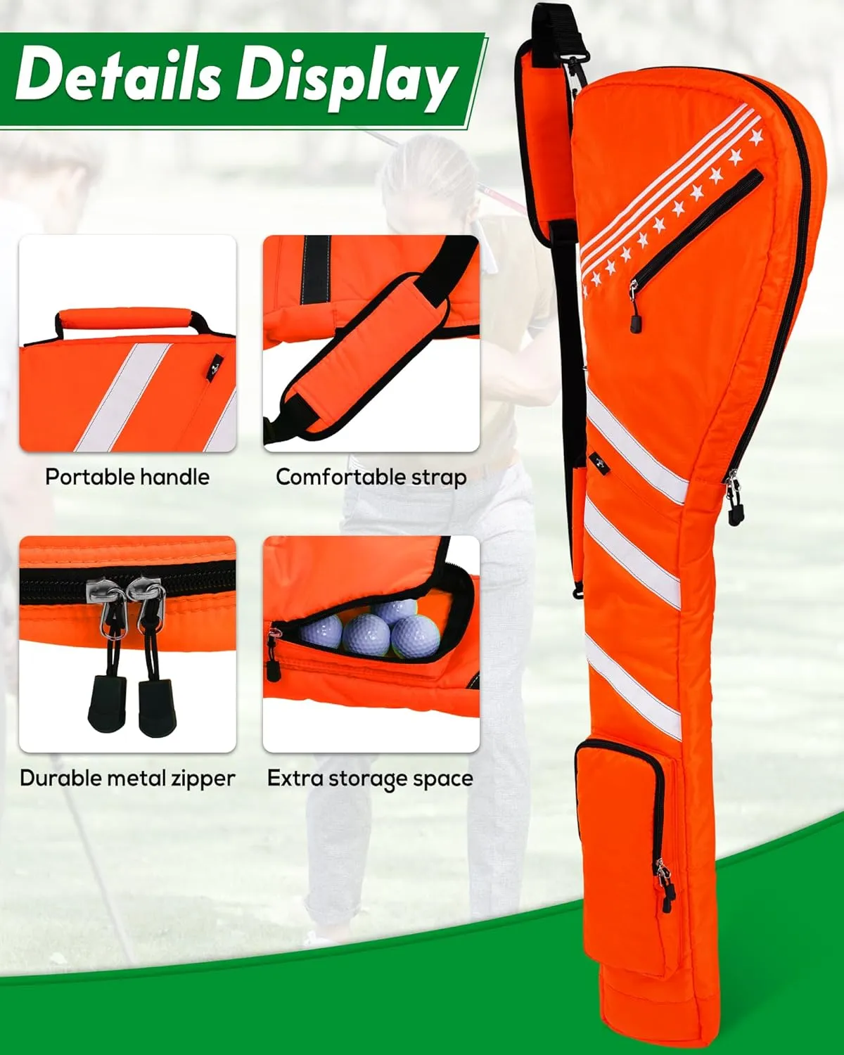 Big Teeth Golf Sunday Bag, Small Golf Bag Lightweight, Par 3 Golf Bag for A Few Clubs Driving Range, Practice with Carry Shoulder Strap Foldable Multi-Colour