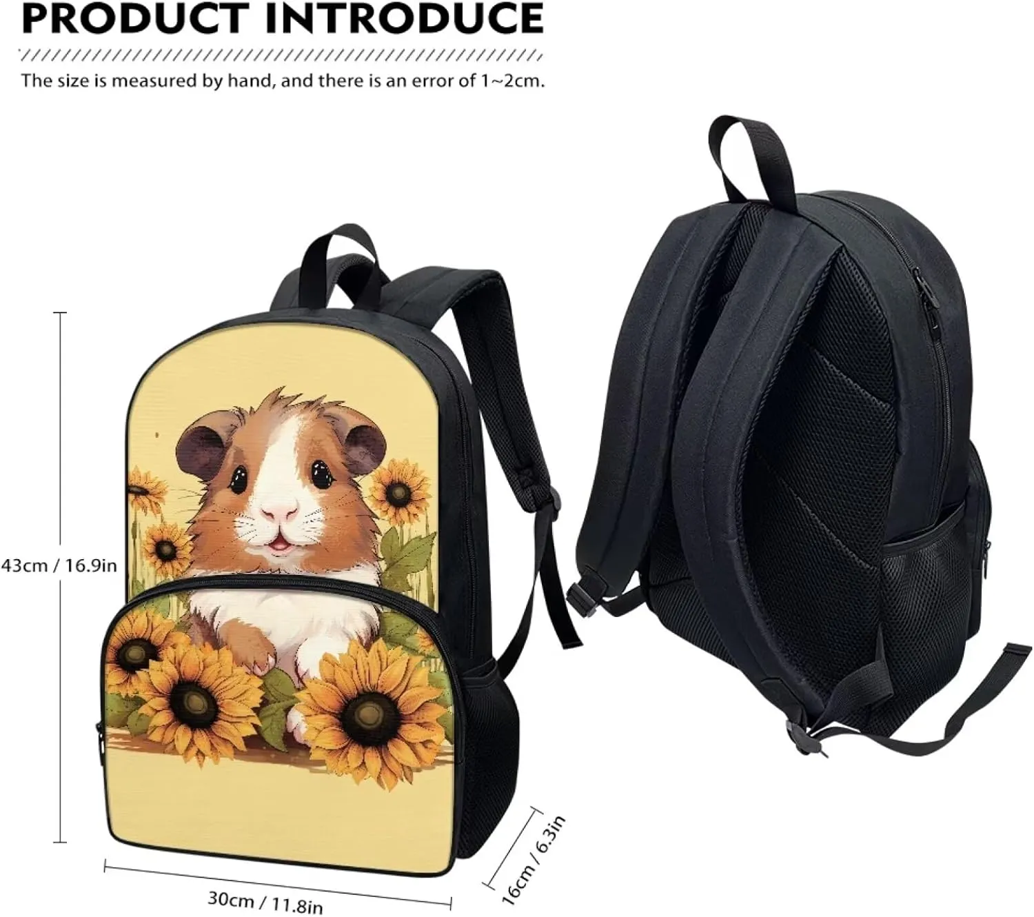 Binienty Brown Horse Kids Schoolbag Horse Pattern School Supplies 17 Inch School Backpack for Boy Girls Sunflower Horse School Bag for Preschool,Kindergarten,Primary School Students