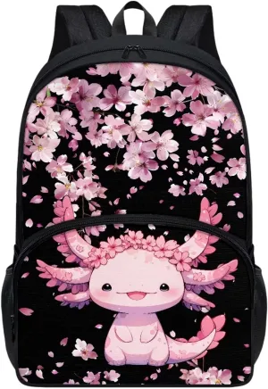 Binienty Pink Axolotl Schoolbag for Boy Girls Lightweight 17 Inch Backpack Casual Daypack Students School Bag for Middle School,Travel Shoulder Ruckpack