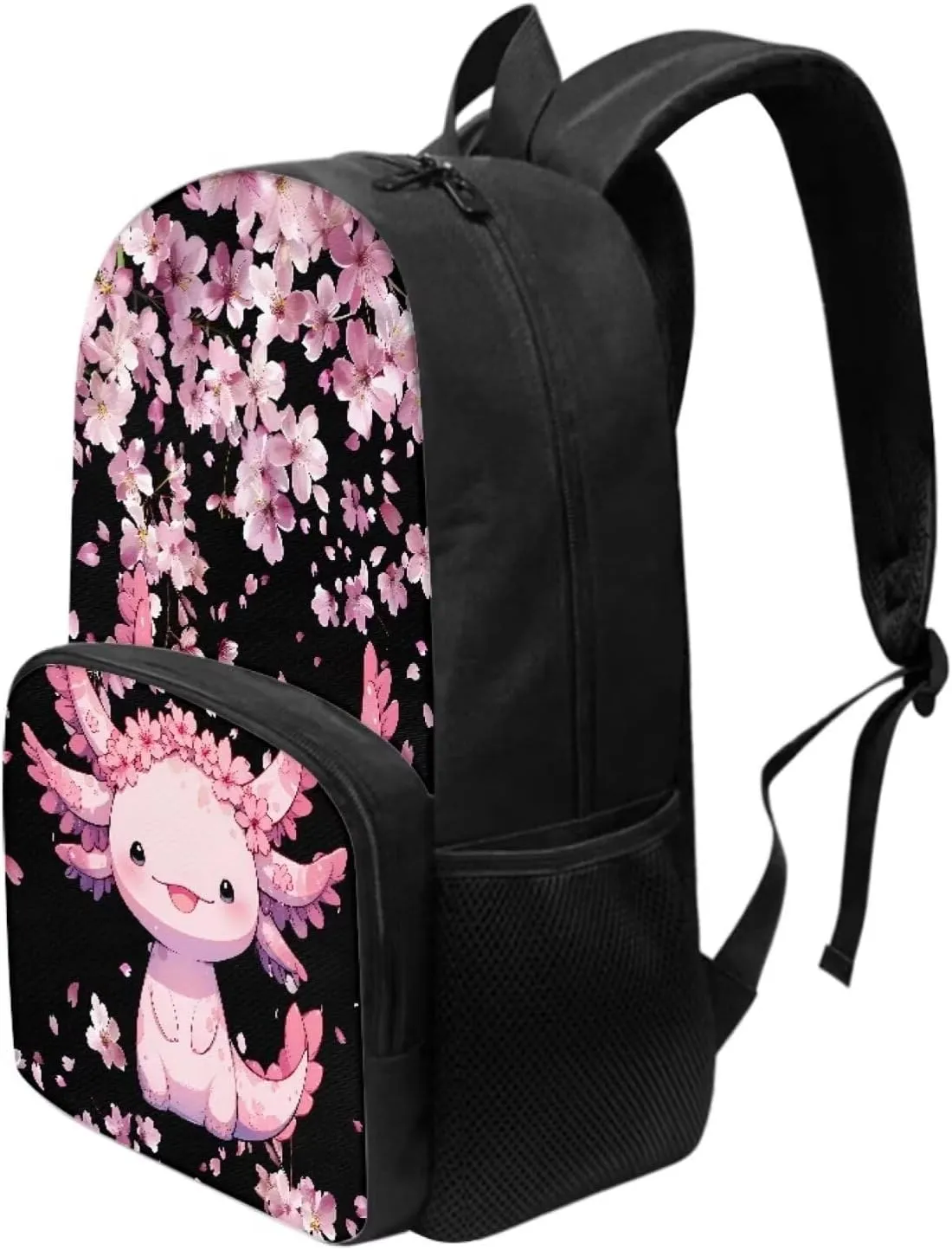 Binienty Pink Axolotl Schoolbag for Boy Girls Lightweight 17 Inch Backpack Casual Daypack Students School Bag for Middle School,Travel Shoulder Ruckpack