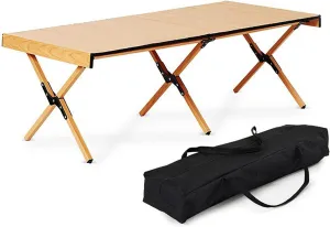 BK&MF Portable Folding Camping Table,Ultralight Wooden Picnic Travel Table with Carry Bag Roll-up Table for Beach, Picnics,Cooking,B,120x60x44cm(47x24x17inch)