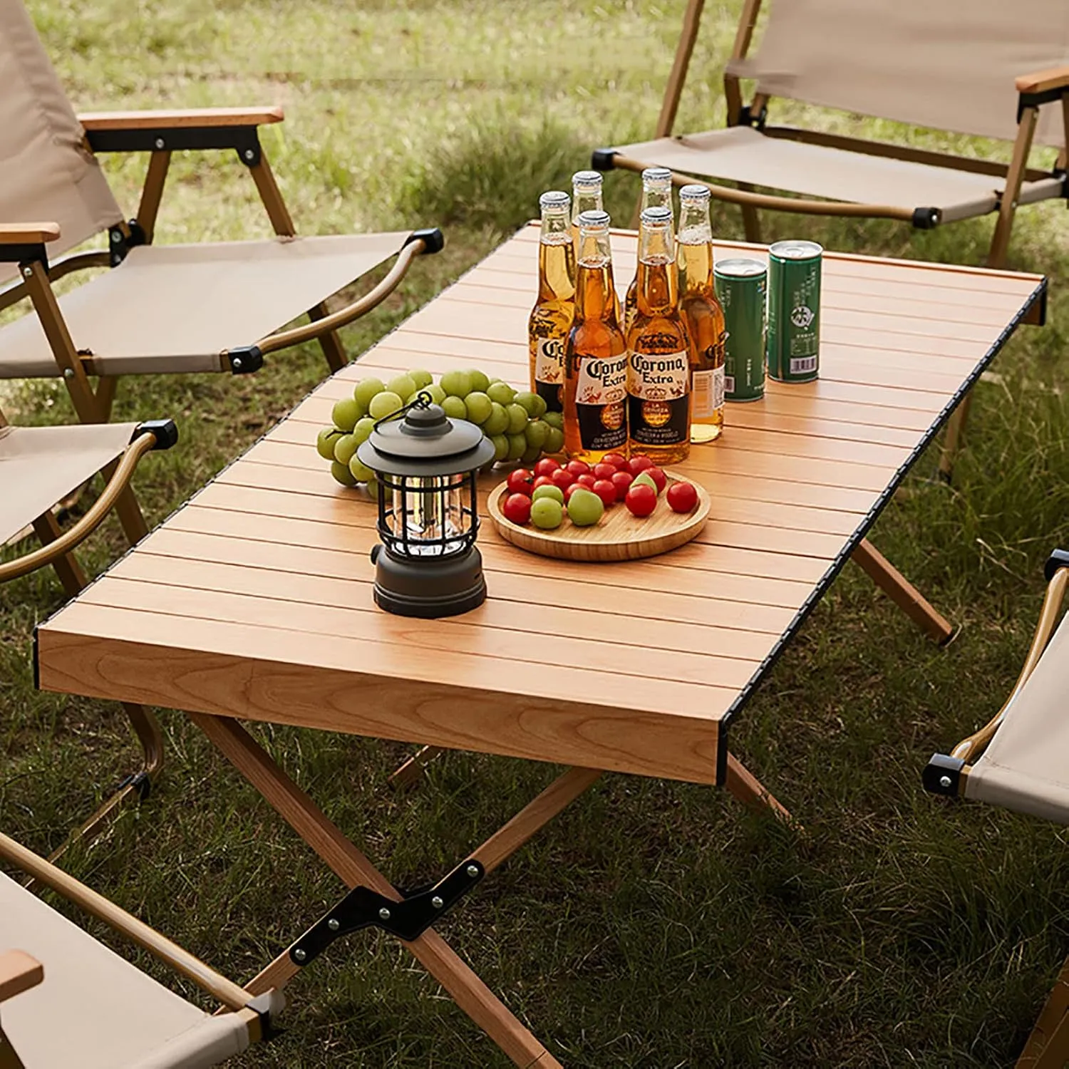 BK&MF Portable Folding Camping Table,Ultralight Wooden Picnic Travel Table with Carry Bag Roll-up Table for Beach, Picnics,Cooking,B,120x60x44cm(47x24x17inch)