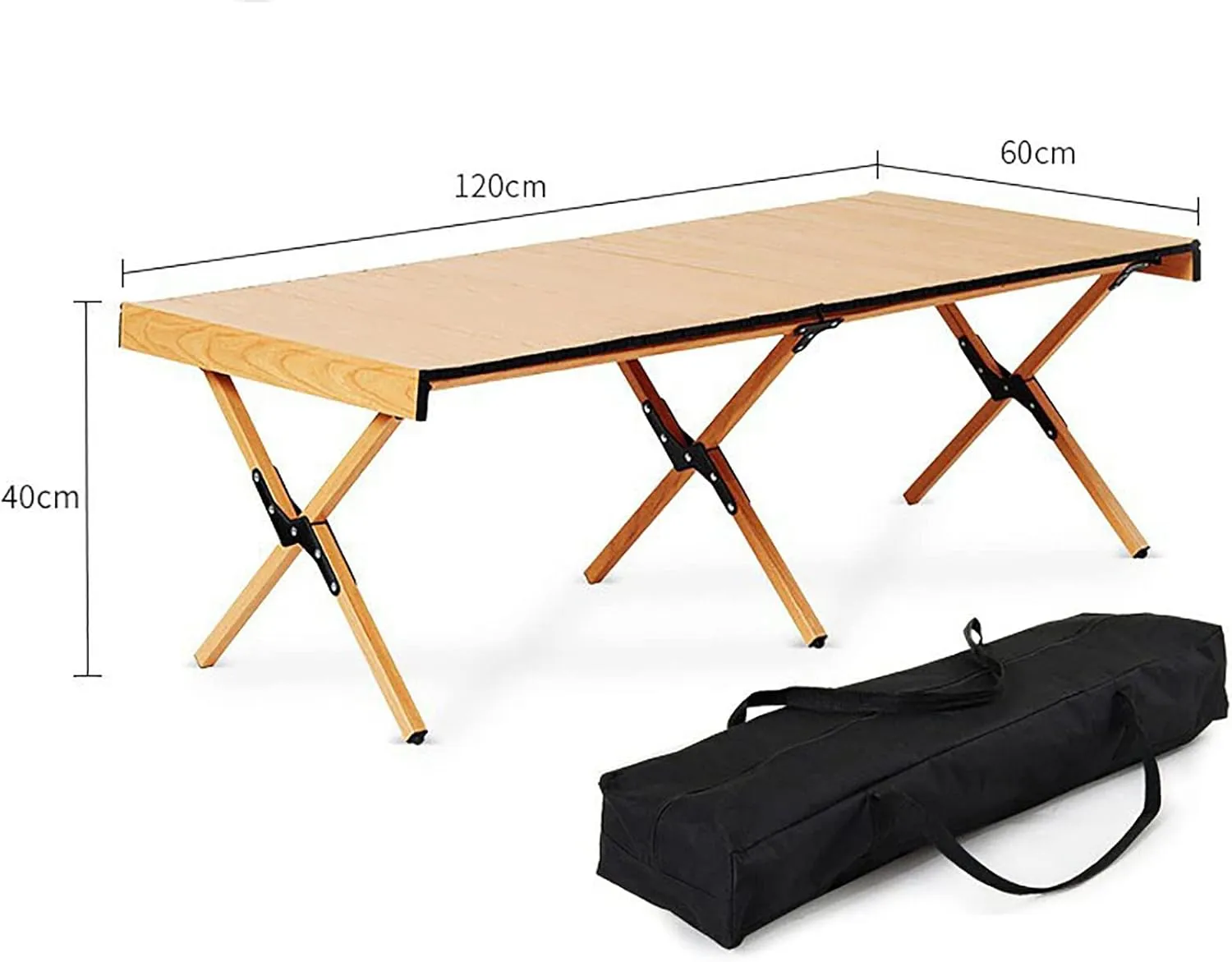 BK&MF Portable Folding Camping Table,Ultralight Wooden Picnic Travel Table with Carry Bag Roll-up Table for Beach, Picnics,Cooking,B,120x60x44cm(47x24x17inch)