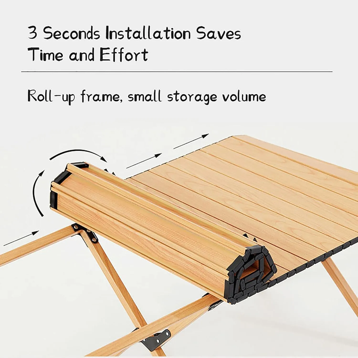 BK&MF Portable Folding Camping Table,Ultralight Wooden Picnic Travel Table with Carry Bag Roll-up Table for Beach, Picnics,Cooking,B,120x60x44cm(47x24x17inch)