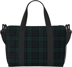 Black Watch Tartan Breathable Travel Tote Bag – Multi-Functional Durable Polyester Overnight Bag With Inner Zipper Pockets For Workout Business Trip