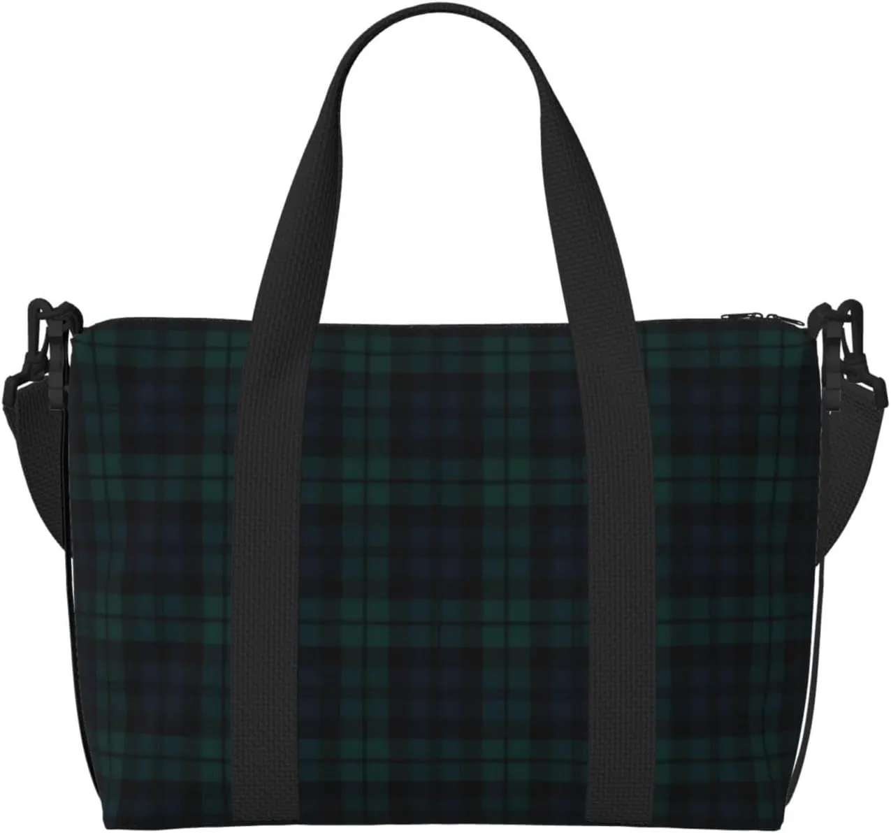 Black Watch Tartan Breathable Travel Tote Bag – Multi-Functional Durable Polyester Overnight Bag With Inner Zipper Pockets For Workout Business Trip