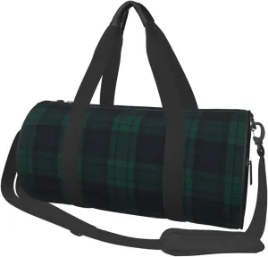 Black Watch Tartan Large Capacity Round Travel Bag,Sport Duffel Bag With Sponge Padding & Organizer Pockets For Gym Beach Trips