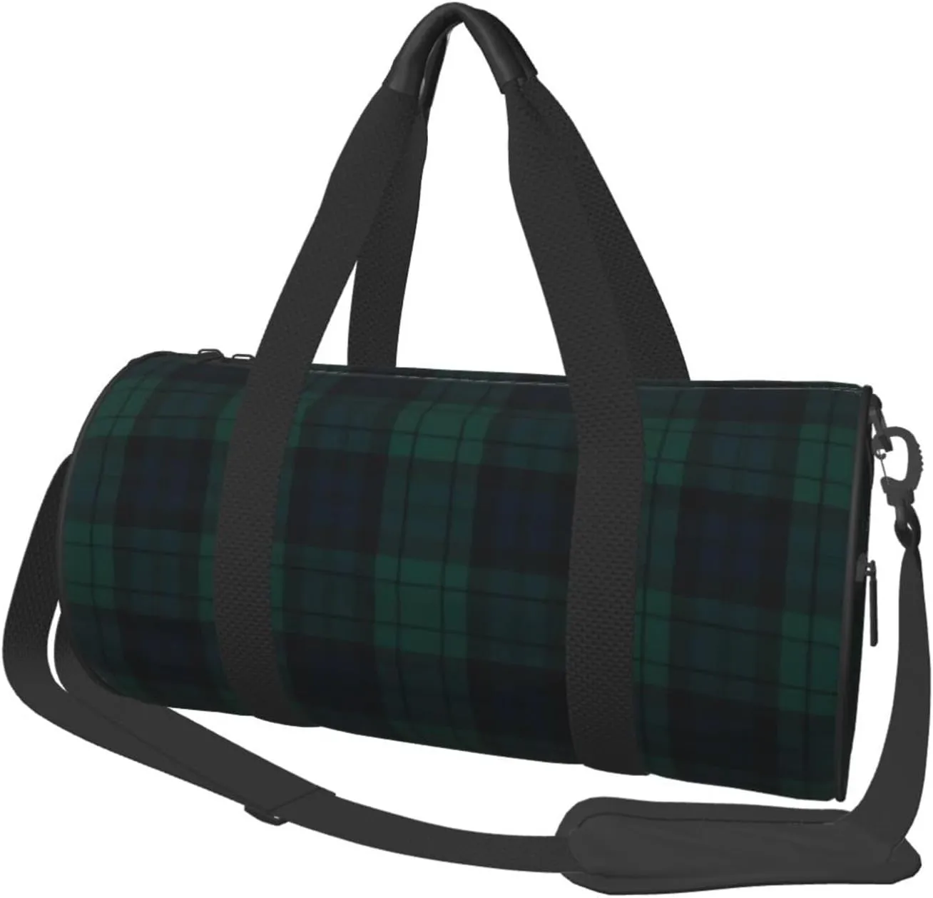Black Watch Tartan Large Capacity Round Travel Bag,Sport Duffel Bag With Sponge Padding & Organizer Pockets For Gym Beach Trips