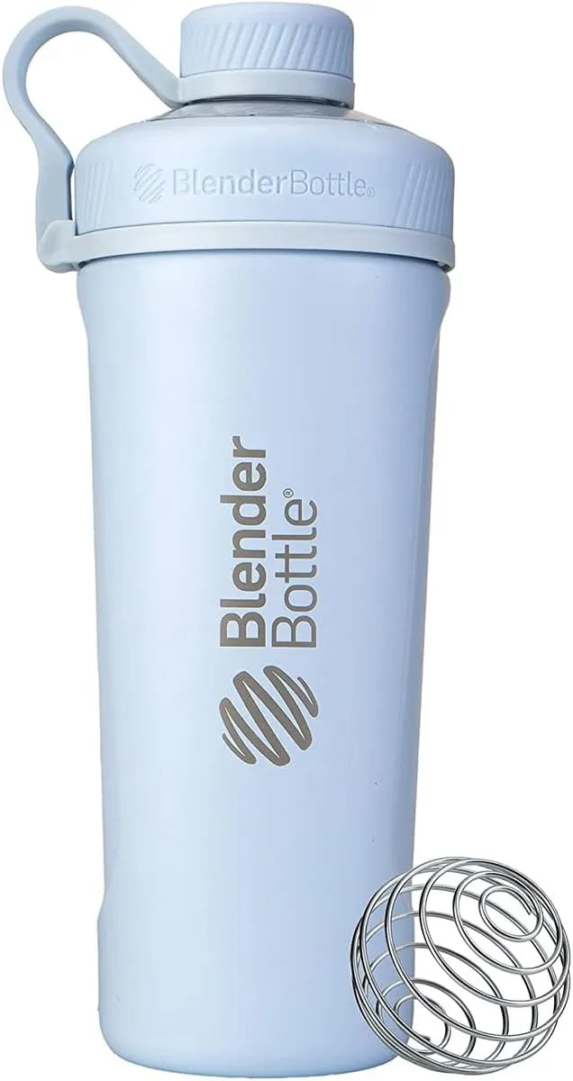 BlenderBottle Radian Shaker Cup Insulated Stainless Steel Water Bottle with Wire Whisk, 26-Ounce, Matte Arctic Blue
