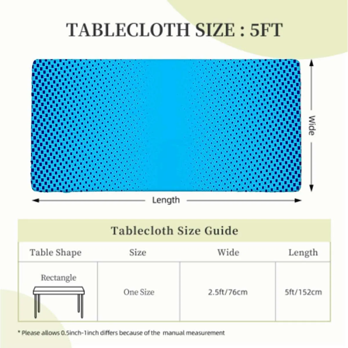 Blue Elastic Tablecloth for Indoors Outdoors Gradient Little Geometric Background Tablecloth Elastic Edge Fitted Table Cover Leaves Abstract Fits up 5 Foot Tables