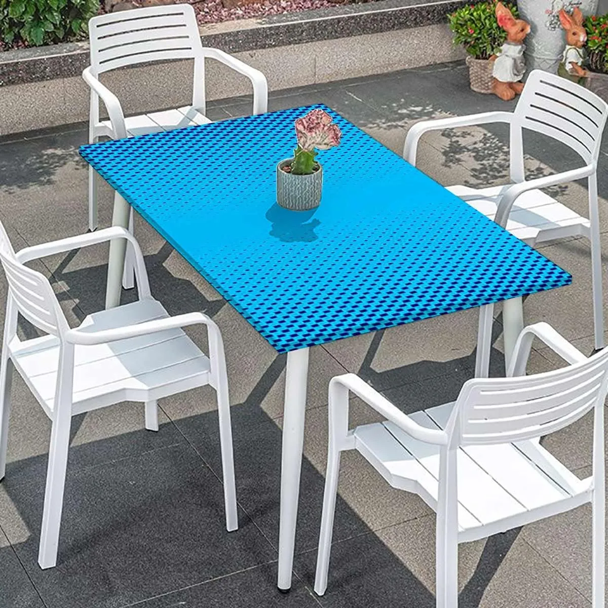 Blue Elastic Tablecloth for Indoors Outdoors Gradient Little Geometric Background Tablecloth Elastic Edge Fitted Table Cover Leaves Abstract Fits up 5 Foot Tables