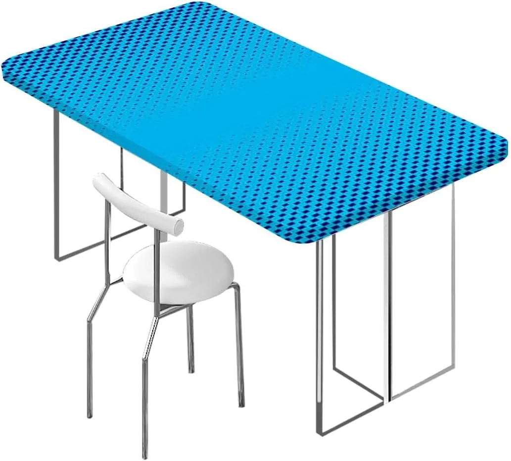 Blue Elastic Tablecloth for Indoors Outdoors Gradient Little Geometric Background Tablecloth Elastic Edge Fitted Table Cover Leaves Abstract Fits up 5 Foot Tables