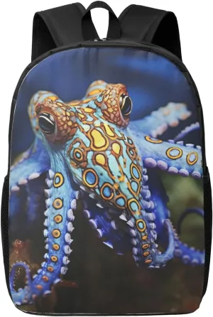 Blue Ringed Octopus Laptop Backpack 17 inch Travel Backpacks for Women Men Casual Bag Lightweight Hiking Daypack