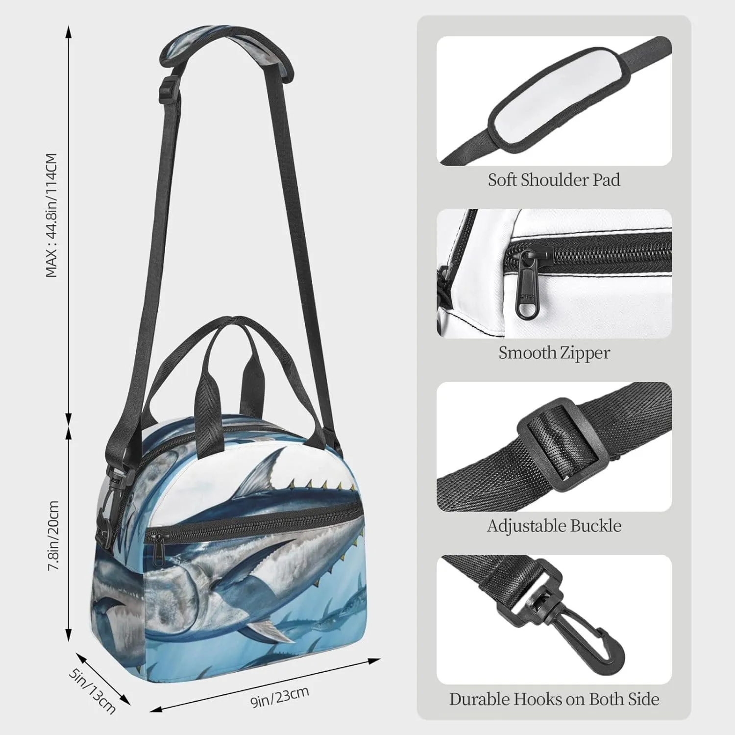 Bluefin Tuna Thunnus_78535691 Lunch Bag for Women Men Lunch Box with Front Pocket Insulated Lunch Tote Bag for Office Work