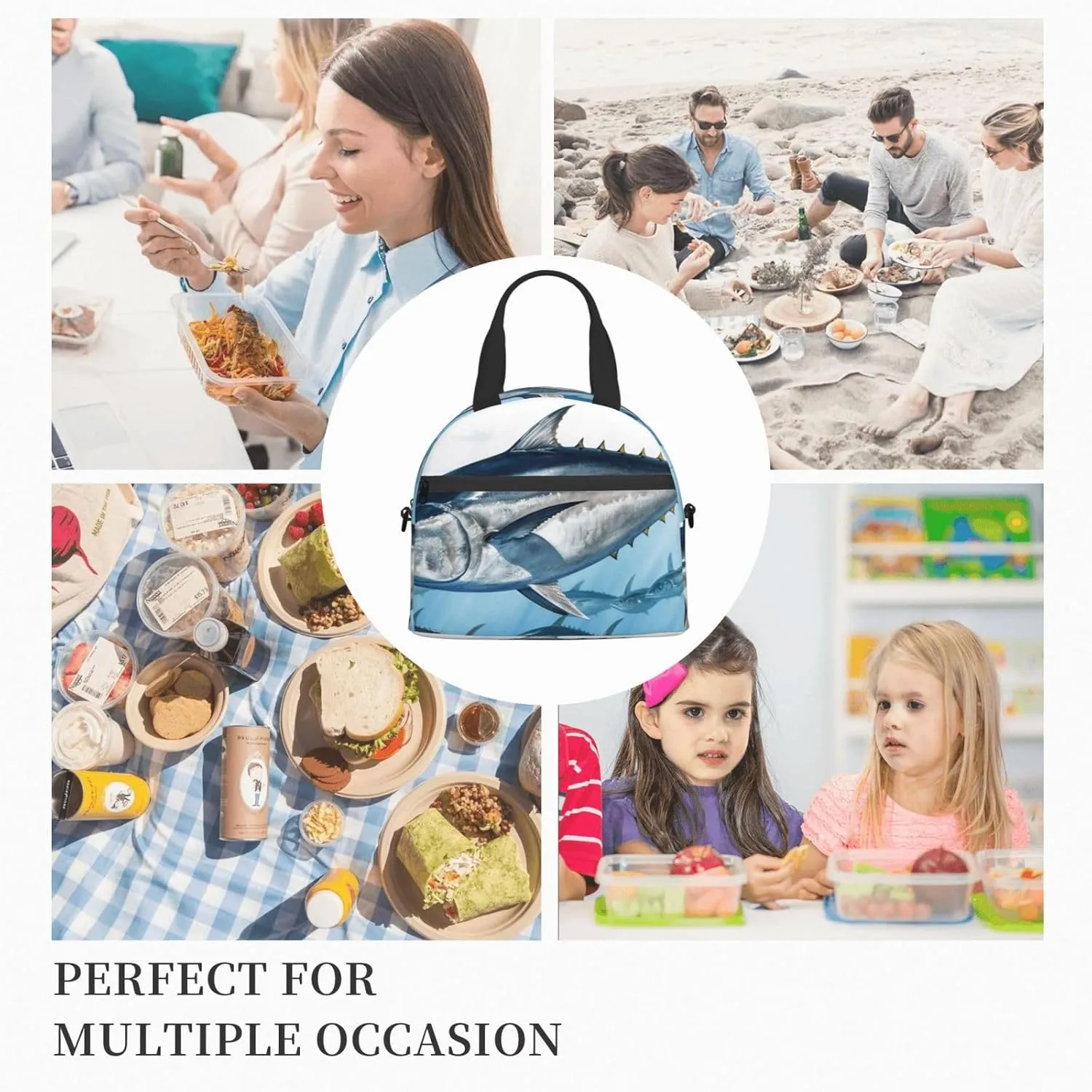 Bluefin Tuna Thunnus_78535691 Lunch Bag for Women Men Lunch Box with Front Pocket Insulated Lunch Tote Bag for Office Work