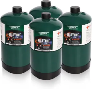 BLUEFIRE 16.4 oz Propane Replacement Fuel Camping Gas Cylinder Pack of 4 All Purpose Portable Canister Propane Gas Tank for Camping Stove Outdoor Backpack Mini Burner Heater Cooking Torch Lamp