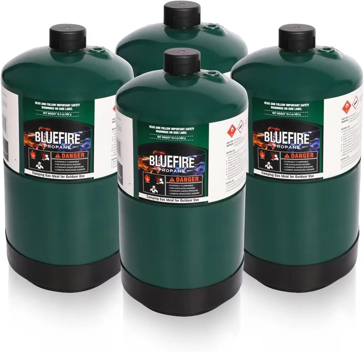 BLUEFIRE 16.4 oz Propane Replacement Fuel Camping Gas Cylinder Pack of 4 All Purpose Portable Canister Propane Gas Tank for Camping Stove Outdoor Backpack Mini Burner Heater Cooking Torch Lamp