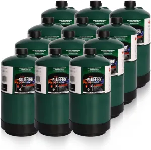 BLUEFIRE 16.4oz Propane Replacement Fuel Camping Gas Cylinder Pack of 12 All Purpose Portable Canister Propane Gas Tank for Camping Stove Outdoor Backpack Mini Burner Heater Cooking Torch Lamp