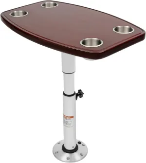 Boat Table, RV Boat Marine Caravan Table 22"-28" with 4 Cup Holder,Pedestal Oak Table Removable Adjustable Height
