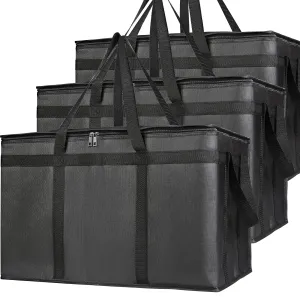 Bodaon 3-Pack Insulated Food Delivery Bag, XXXL Pizze Cooler Bags, Thermal Cold/Hot Styrofoam Carrier for Doordash/Travel/Shopping/Catering/Car, Warmer/Frozen, Dashers Door Dash Accessories