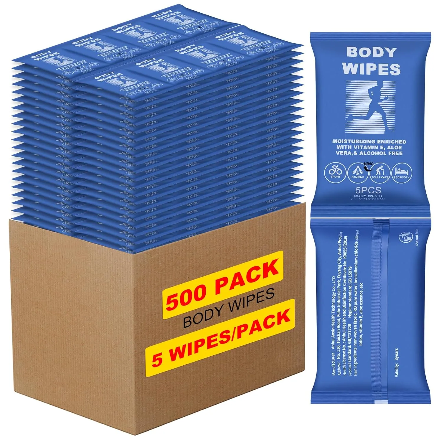 Body Wipes for Women and Men Individually Wrapped Face and Body Wipes, Bath Wipes for Adults No Rinse Personal Cleansing Wipes Travel, Bulk Deodorant for Homeless Shower Wipes (5Wipes/Pack,100Pack)
