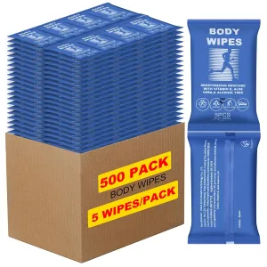 Body Wipes for Women and Men Individually Wrapped Face and Body Wipes, Bath Wipes for Adults No Rinse Personal Cleansing Wipes Travel, Bulk Deodorant for Homeless Shower Wipes (5Wipes/Pack,100Pack)
