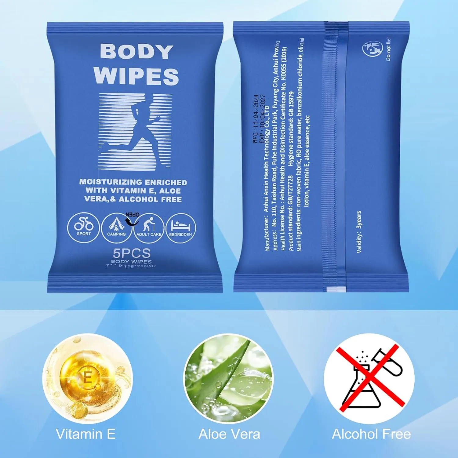 Body Wipes for Women and Men Individually Wrapped Face and Body Wipes, Bath Wipes for Adults No Rinse Personal Cleansing Wipes Travel, Bulk Deodorant for Homeless Shower Wipes (5Wipes/Pack,100Pack)