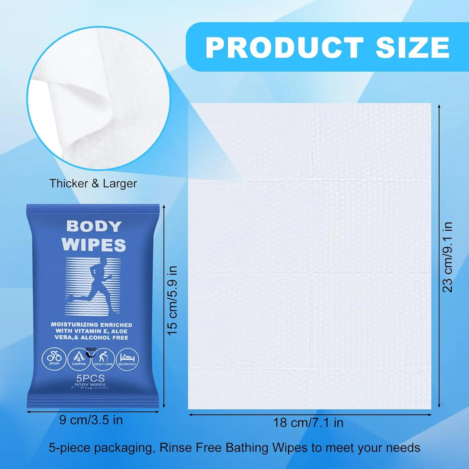 Body Wipes for Women and Men Individually Wrapped Face and Body Wipes, Bath Wipes for Adults No Rinse Personal Cleansing Wipes Travel, Bulk Deodorant for Homeless Shower Wipes (5Wipes/Pack,100Pack)