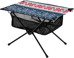 Bolaz Outdoor Folding Portable Picnic Camping Table-Geometric Red Flower Pattern,Storage Mesh for Camping Gear Accessories, Hiking, Mountaineering, Outdoor Travel