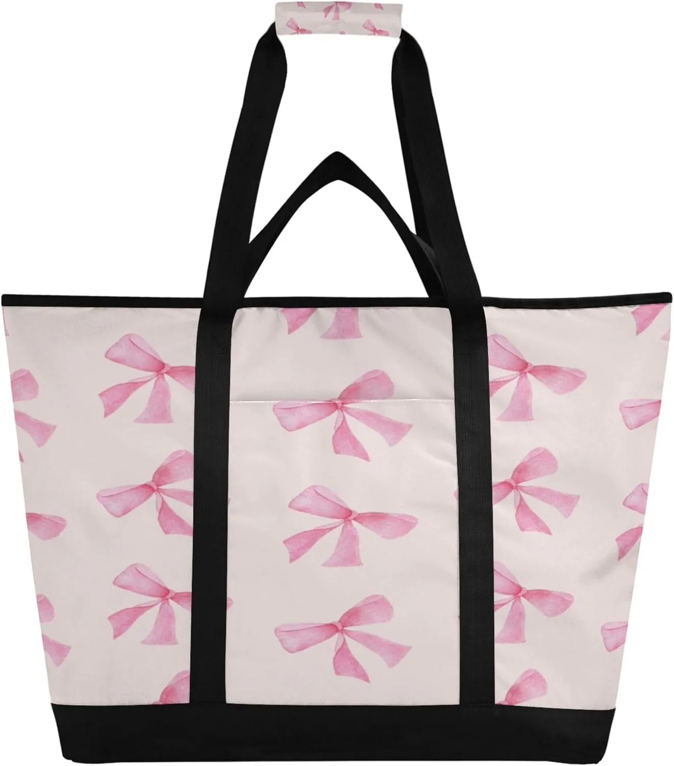 Bowknot Reusable Insulated Cooler Bag with Ice Pack Compartment - Large 47L Waterproof Thermal Grocery Tote for Picnic Beach Camping Lunch Storage