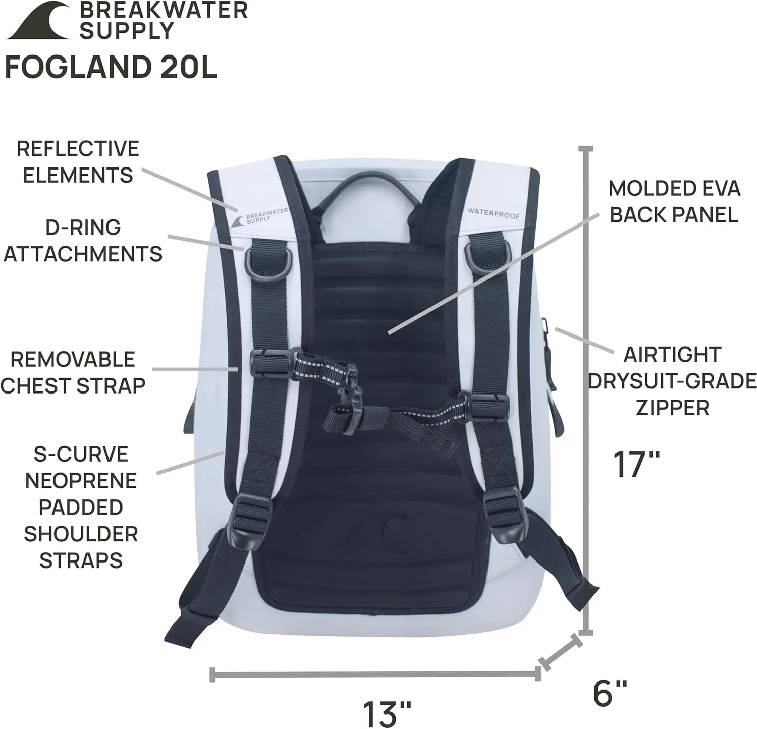 Breakwater Supply™ 100% Waterproof Submersible Backpack, Laptop Bag, Airtight Zippers | Travel Outdoors | Fogland 25L 20L 15L