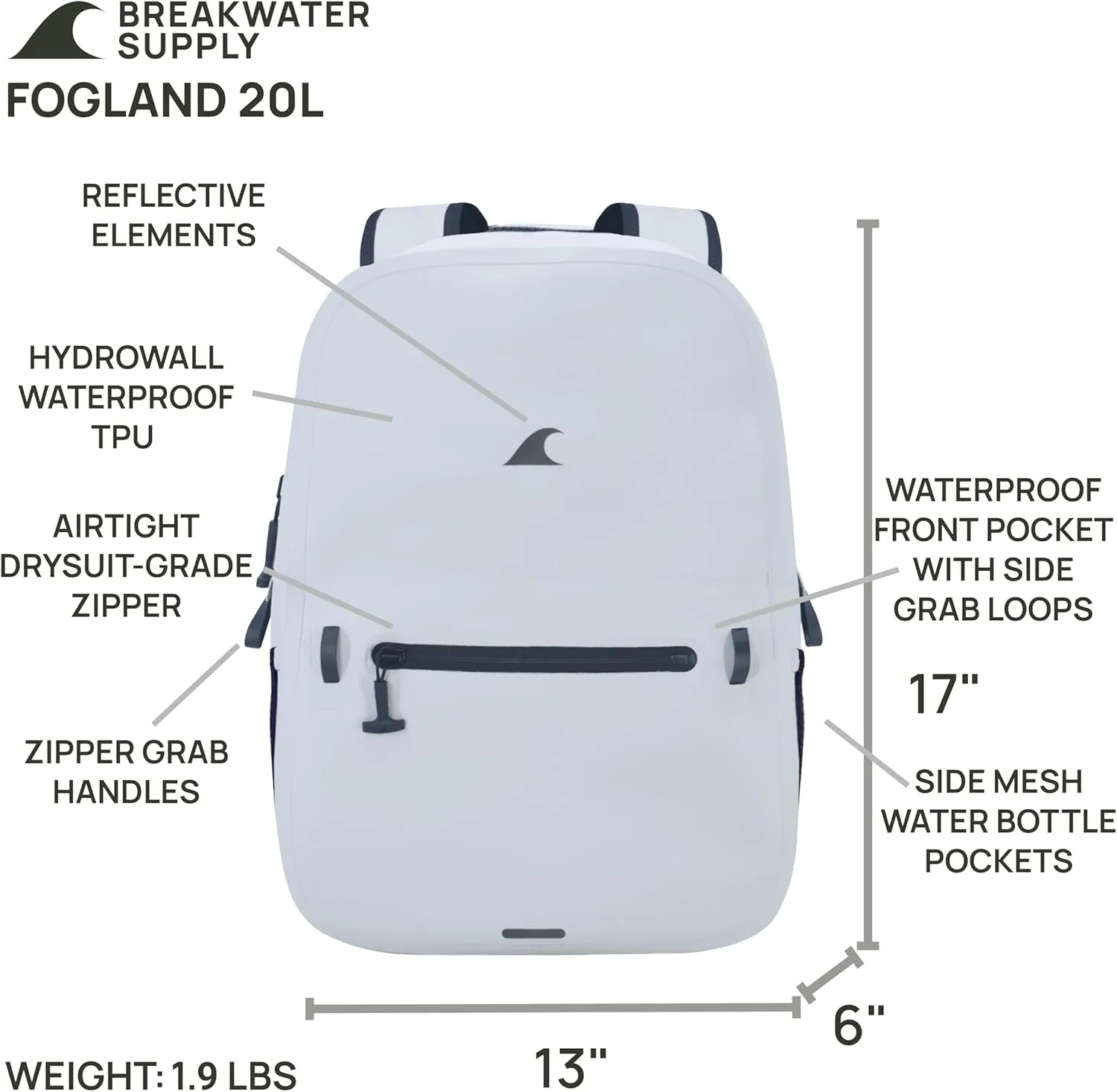 Breakwater Supply™ 100% Waterproof Submersible Backpack, Laptop Bag, Airtight Zippers | Travel Outdoors | Fogland 25L 20L 15L