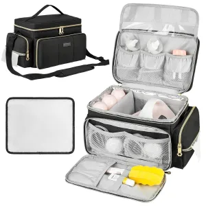 Breast Pump Bag Compatible with Spectra S1 and S2 with Insulated Compartment,Breast Pump Storage Bag with Waterproof Mat for Pumping Essentials,Black,Bag Only