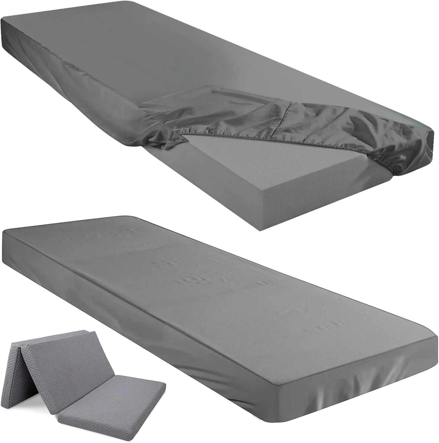 Breling Fitted Sheet (Sheet Only) Compatible with Milliard Trifold Mattress Folding Mattress Fitted Microfiber Bedclothes for Camp Bunk Rvs Bed(Dark Gray,2 Pcs,Single,4'')