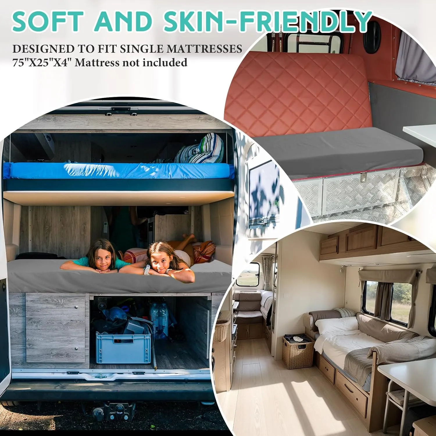 Breling Fitted Sheet (Sheet Only) Compatible with Milliard Trifold Mattress Folding Mattress Fitted Microfiber Bedclothes for Camp Bunk Rvs Bed(Dark Gray,2 Pcs,Single,4'')