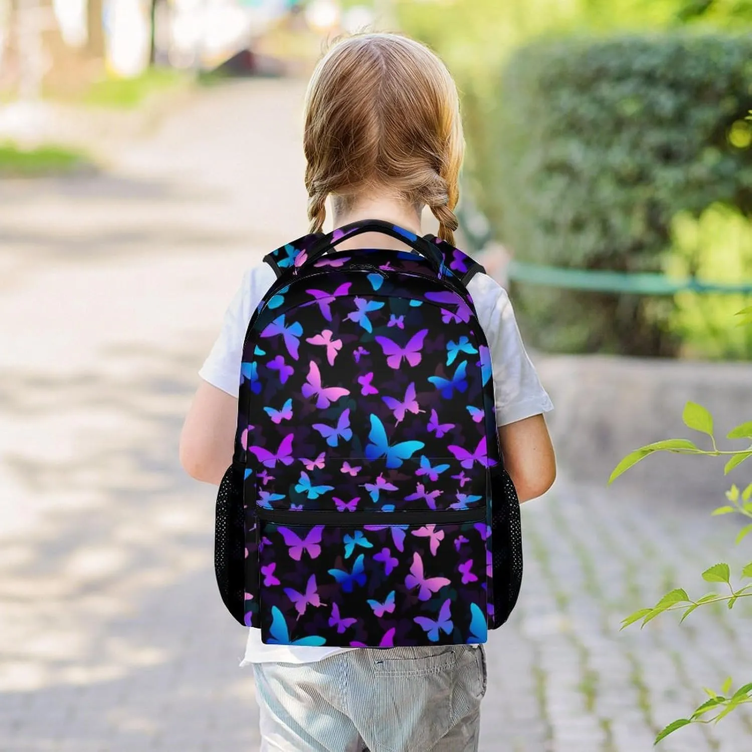 Butterfly Backpack for Kids Girls, 16" Cute Cartoon Backpack for School, Large Capacity Bookbag for Students, Backpack Gifts for Butterfly Lovers