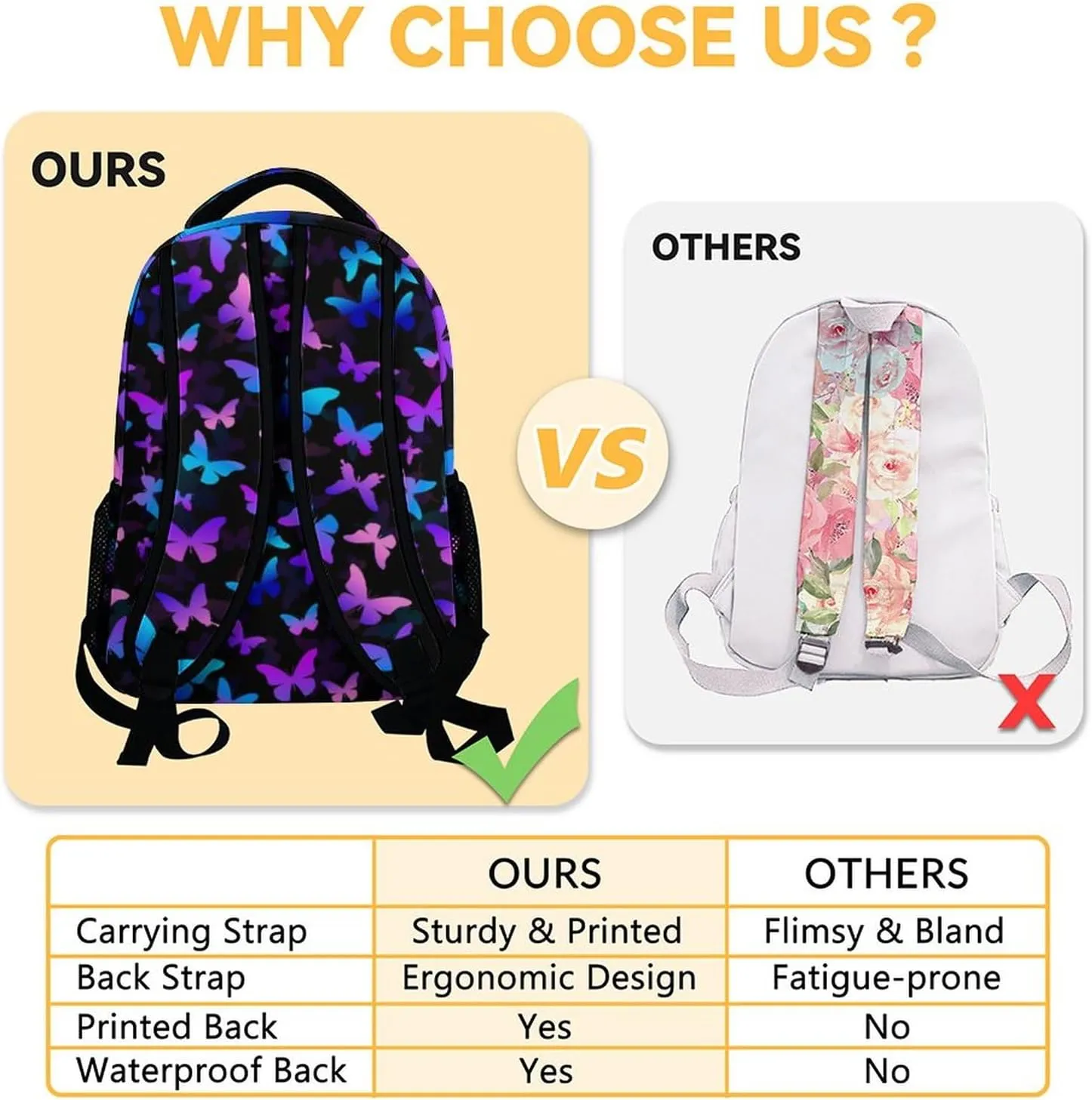 Butterfly Backpack for Kids Girls, 16" Cute Cartoon Backpack for School, Large Capacity Bookbag for Students, Backpack Gifts for Butterfly Lovers