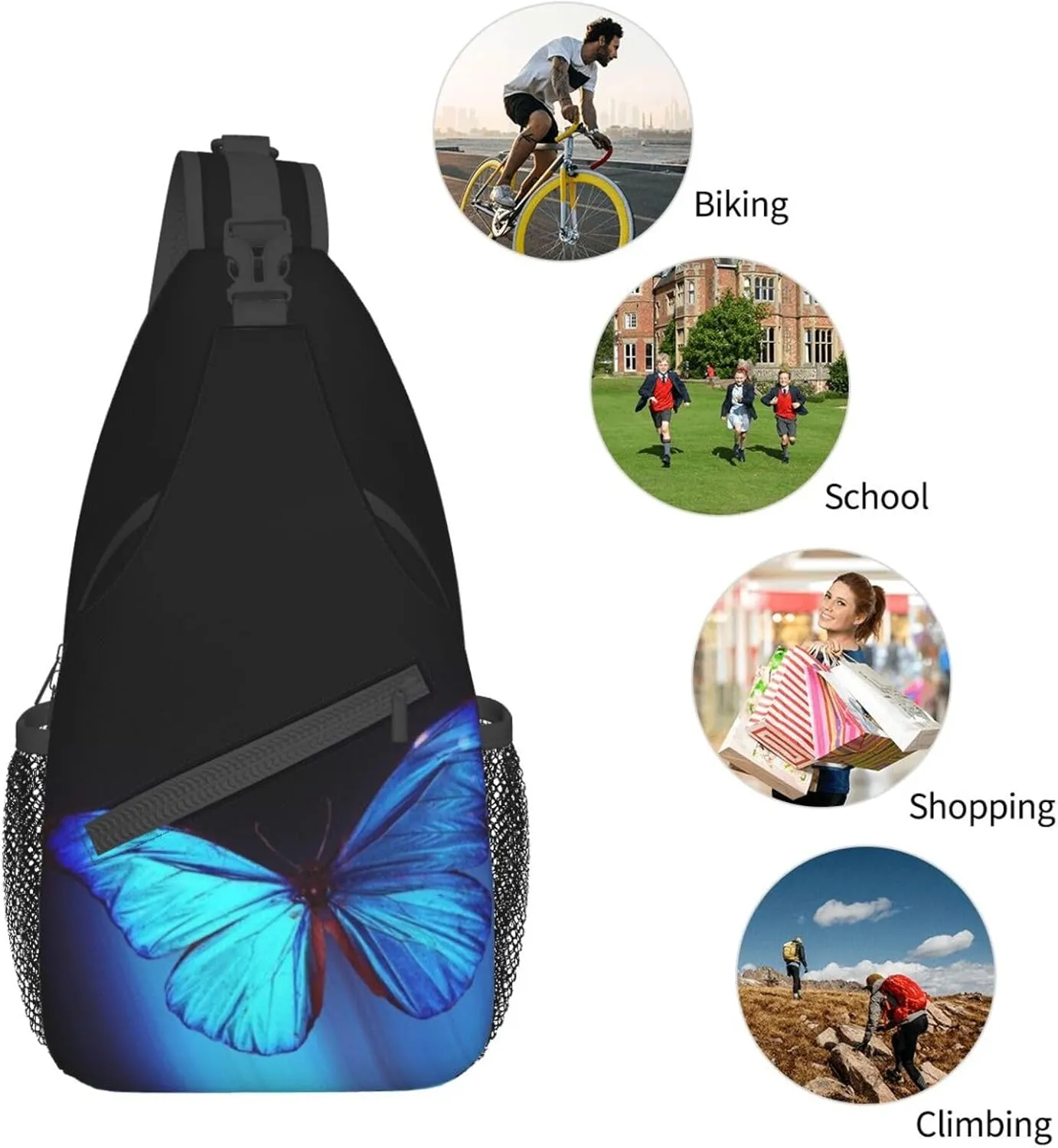Butterfly Shoulder Bag Womens Sling Backpack Daypack Casual Backpack Hiking Bag Cute Backpack Bag