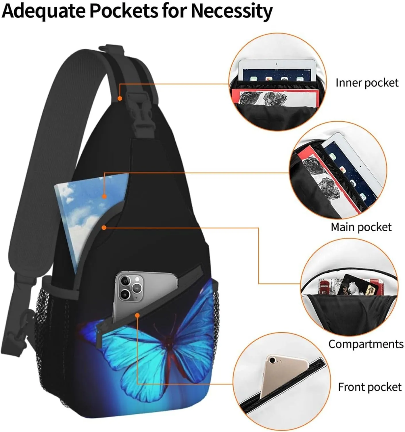 Butterfly Shoulder Bag Womens Sling Backpack Daypack Casual Backpack Hiking Bag Cute Backpack Bag