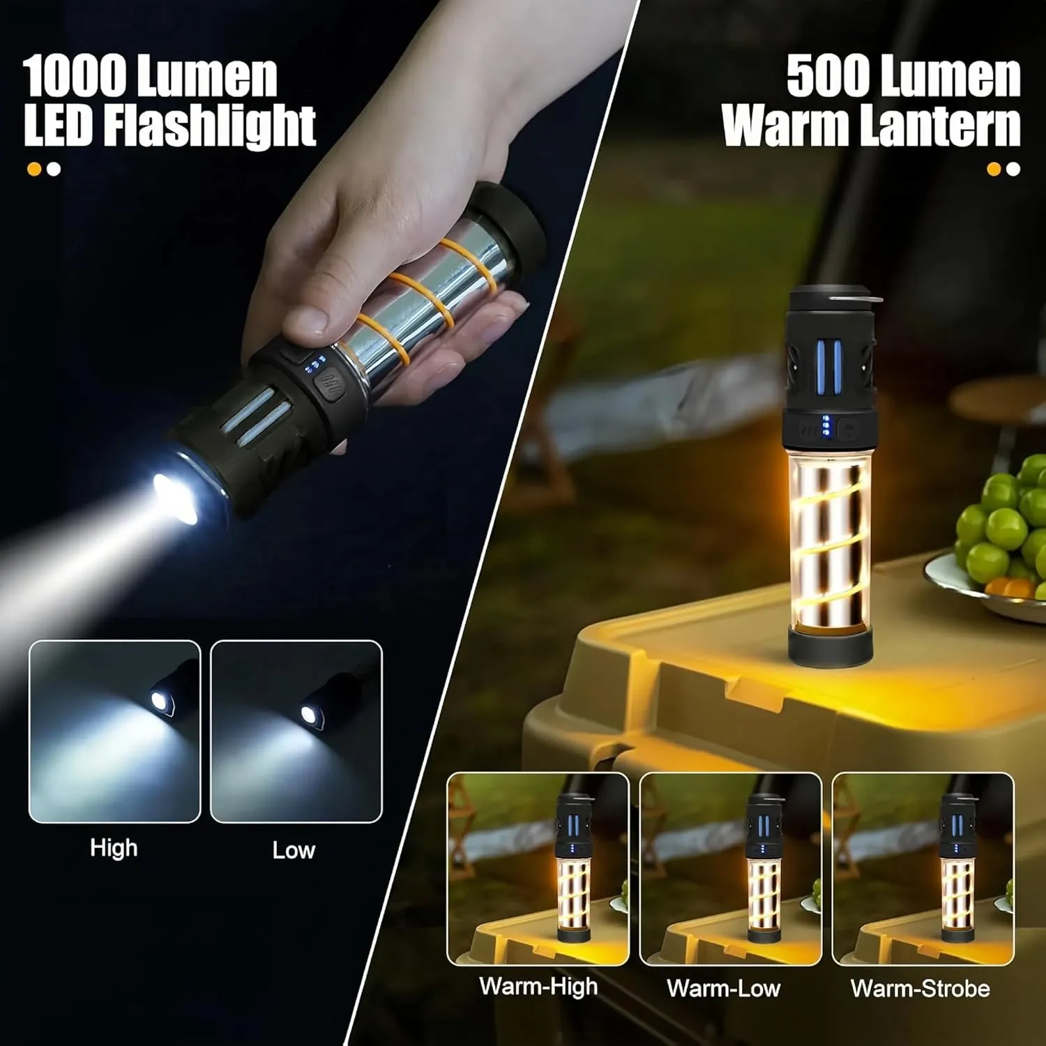 Buzz Defense Portable BuzzDefense Portable Integrated Camping Light IPX5 Waterproof Emergency Light with Tripod 3000mAh Powerful Battery (Black*2)